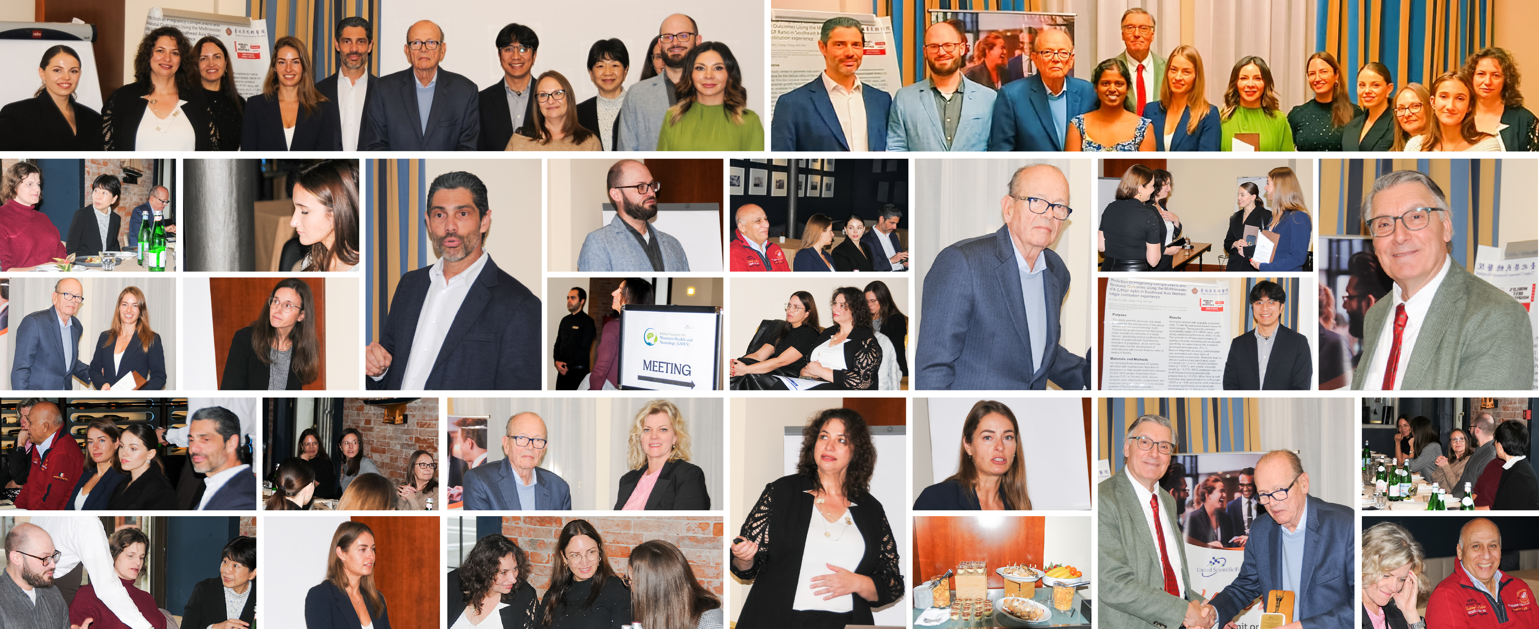 Collage of researchers, keynote speakers, award recipients, poster presenters, and delegates networking during an international medical and healthcare conference.